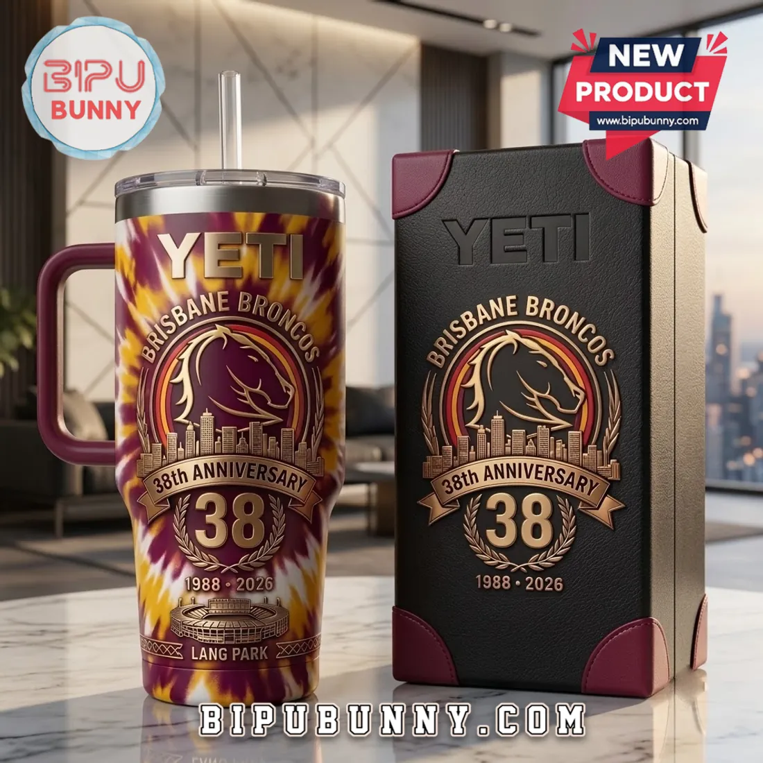 Brisbane Broncos 38th Anniversary Tie Dye Stanley Tumbler Brisbane Broncos 38th Anniversary Tie Dye Stanley Tumbler