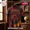 Brisbane Broncos 38th Anniversary Tie Dye T-Shirt in maroon and black with distressed fabric details and team logo.