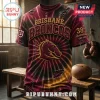 Brisbane Broncos 38th Anniversary Tie Dye T-Shirt with distressed fabric, team logo, and maroon and gold radial pattern.