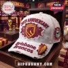 Brisbane Broncos 38th Anniversary white distressed baseball cap with maroon team logo, NRL patch, and rugby ball embroidery.