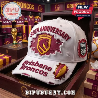 Brisbane Broncos 38th Anniversary White Distressed Baseball Cap