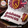Brisbane Broncos 38th Anniversary white distressed baseball cap featuring team colors, logo patch, and rugby ball graphic.