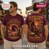 Brisbane Broncos Maroon Summer Mascot Shirt featuring a horse mascot on a beach with a tropical sunset background.