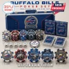 Buffalo Bills Embossed 300-Piece Poker Set in a blue carrying case with team logo chips, playing cards, and white dice.
