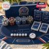 Buffalo Bills Embossed 300-Piece Poker Set in a blue carrying case with poker chips, playing cards, and a collector mat.