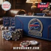 Buffalo Bills Embossed 300-Piece Poker Set with blue leather case, matching playing cards, and custom team-themed chips.