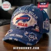 Buffalo Bills Est 1960 Patch Distressed Baseball Cap in blue denim featuring frayed edges, team logos, and embroidered text.