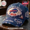 Buffalo Bills Est 1960 Patch Distressed Baseball Cap in blue denim featuring team logos, frayed edges, and white embroidery.