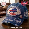 Buffalo Bills Est 1960 Patch Distressed Baseball Cap in blue denim featuring team embroidery and rugged frayed edges.