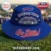 Buffalo Bills Highmark Stadium Boonie Hat in blue fabric featuring embroidered stadium graphic, logo, and Go Bills text.