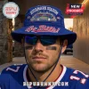 Buffalo Bills Highmark Stadium Boonie Hat in royal blue with team graphics, worn by a fan with black eye paint.