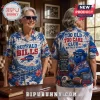 Buffalo Bills Too Old Too Care Club Hawaiian shirt featuring team colors, a stylized buffalo mascot, and floral prints.