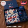 Buffalo Bills Too Old Too Care Club Hawaiian shirt, baseball cap, and insulated drink sleeve in a navy gift box.