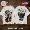 Busch Light Backwoods Brews Halloween T-Shirt featuring a full moon, forest silhouette, pumpkin, and beer can graphics.