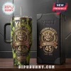 Canberra Raiders 45th Anniversary Tie Dye Stanley Tumbler with Viking logo, stadium graphic, and 1981-2026 text on box.