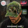Canberra Raiders 45th Anniversary Viking Mascot Cap in green and blue with distressed edges and vintage aesthetic details.