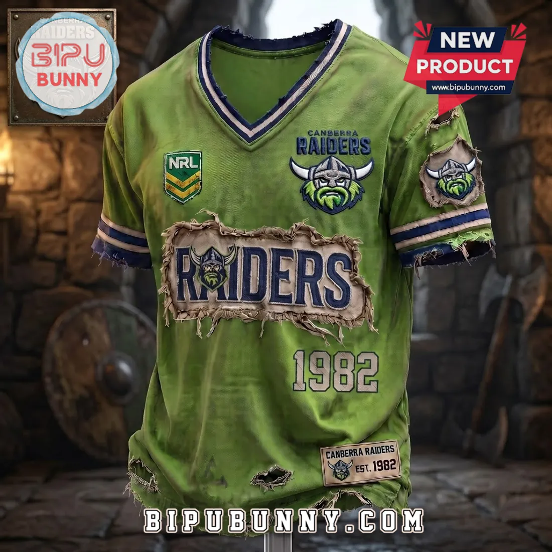 Canberra Raiders Distressed Green T-Shirt Canberra Raiders Distressed Green T-Shirt