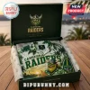 Canberra Raiders Viking Mascot Hawaiian shirt folded in a branded gift box featuring tropical palm trees and team colors.