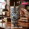 Canterbury-Bankstown Bulldogs 40oz Stanley Tumbler featuring gold and blue team branding with a bulldog logo on a desk.
