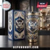 Canterbury-Bankstown Bulldogs 40oz Stanley Tumbler featuring blue and gold team branding, a metal straw, and matching box.