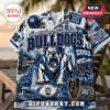 Canterbury-Bankstown Bulldogs Mascot Hawaiian Shirt featuring a large bulldog, rugby ball, and team graphics in blue and white.