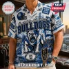 Canterbury-Bankstown Bulldogs Mascot Hawaiian Shirt featuring a white and blue NRL team graphic pattern on fabric.