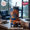 Chicago Bears 107th Anniversary YETI Stanley Tumbler with orange and blue tie-dye pattern, handle, and team logo graphics.