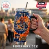 Chicago Bears 107th Anniversary YETI Stanley Tumbler with orange and blue tie-dye pattern, team logo, and steel straw.