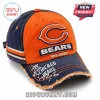 Chicago Bears 1919-2026 Anniversary Distressed Cap with navy and orange panels, embroidered logo, and frayed visor edge.
