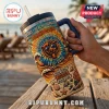 Chicago Bears 1919-2026 Stanley Tumbler 40oz with a beach theme, sunglasses-wearing bear graphic, and blue handle.