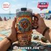 Chicago Bears 1919-2026 Stanley Tumbler 40oz with a beach theme, sunglasses-wearing bear graphic, and ocean wave patterns.