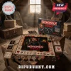 Chucky Horror Halloween Monopoly Board Game features a character board, miniature tokens, and cards on a wooden crate table.