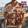 Cleveland Browns Button Down Hawaiian Shirt featuring palm trees, football helmet logos, and team typography.