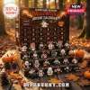 Cleveland Browns Halloween 2026 Advent Calendar with 24 numbered slots and 24 miniature ghost figurines on a wooden table.