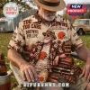Cleveland Browns NFL Brown Floral Hawaiian Shirt featuring team logos, tropical prints, and football-themed text graphics.