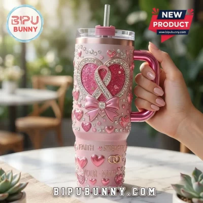 Custom Breast Cancer Awareness Rhinestone Stanley Tumbler