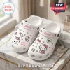 Custom Name Hello Kitty Kawaii Clogs in white with Hello Kitty character graphics, pink hearts, and personalized Annie text.