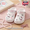 Custom Name Hello Kitty Kawaii Clogs in white with pink accents, featuring personalization on the heel strap.