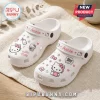 Custom Name Hello Kitty Kawaii Clogs in white with pink accents, featuring character graphics and a personalized name strap.