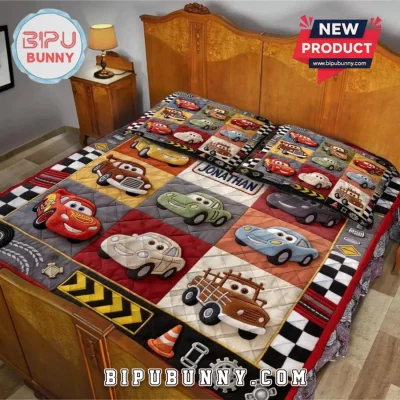 Custom Name Race Car Kids Quilt Bedding Set