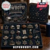 Dallas Cowboys 24-Day Ornament Advent Calendar featuring navy blue boxes, numbered slots, and miniature team memorabilia.