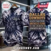 Dallas Cowboys America's Team tie-dye shirt in navy and white featuring team logo on front and text print on back.