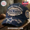 Dallas Cowboys Distressed Navy Blue Baseball Cap with frayed edges, team star logo, and America's Team text on wood table.
