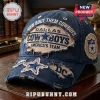 Dallas Cowboys Distressed Navy Blue Baseball Cap with frayed edges, star logos, and text embroidery on a wooden surface.
