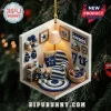 Dallas Cowboys Miniature Room Christmas Ornament featuring a crocheted football fan den in blue, white, and silver tones.