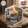 Dallas Cowboys Miniature Room Christmas Ornament featuring a crochet-style fan cave with team colors, football, and decor.