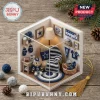Dallas Cowboys Miniature Room Christmas Ornament featuring a crochet lounge interior with team colors and football decor.