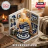 Dallas Cowboys Miniature Room Christmas Ornament featuring a crochet lounge, team memorabilia, and blue and white decor.