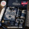 Dallas Cowboys Too Old Too Care Club Hawaiian shirt gift set including tumbler, sandals, and sunglasses in a blue box.