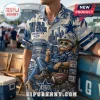 Dallas Cowboys Too Old Too Care Premium Hawaiian Shirt featuring blue hibiscus patterns, AT&T stadium, and football motifs.